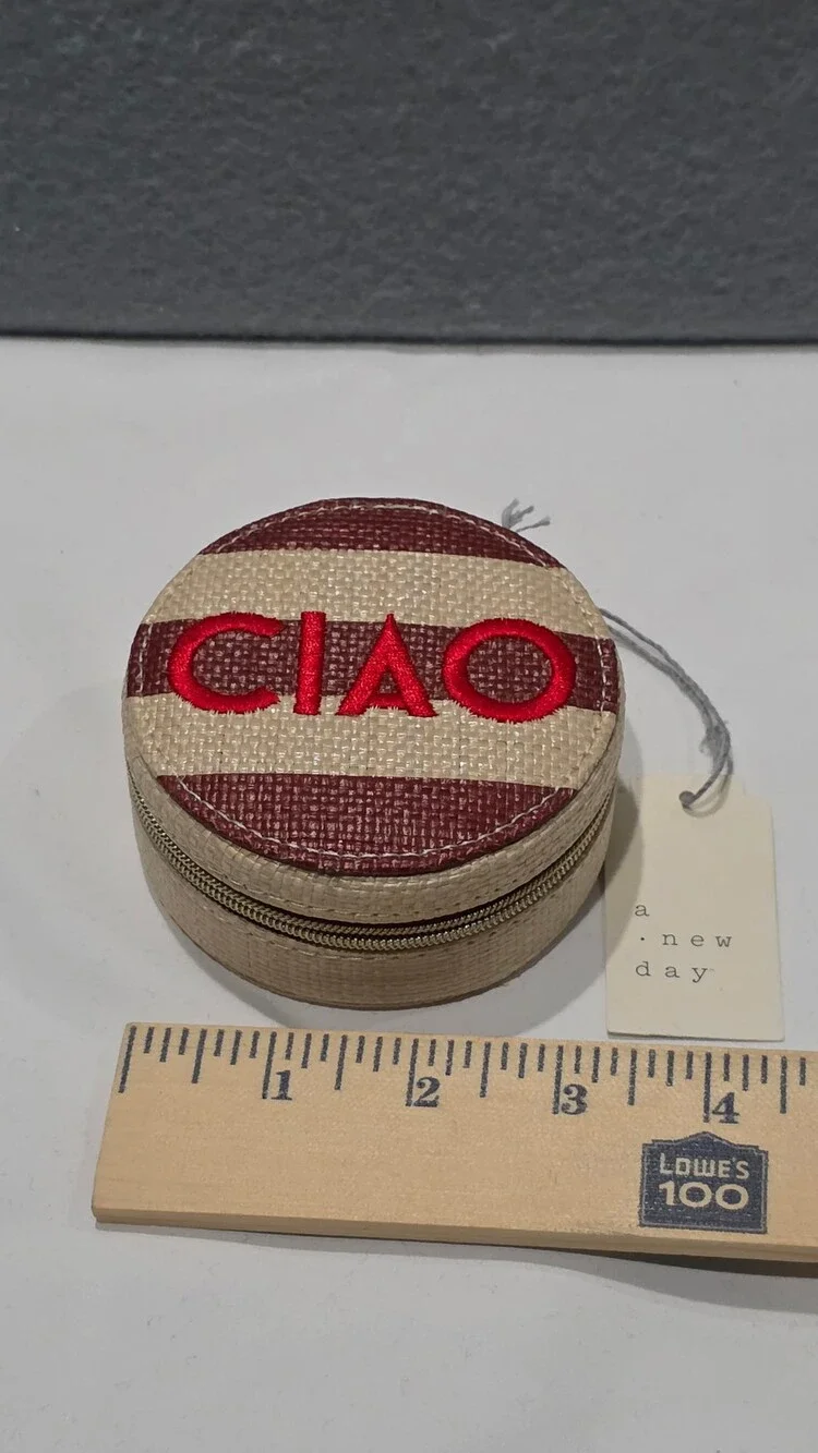 A New Day Ciao Round Jewelry Case, NWT Straw Woven Travel Box